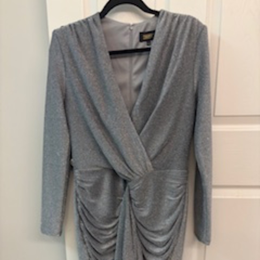 Alexia Admor Glitter Plunge Dress Short Cocktail Formal Size L Gray